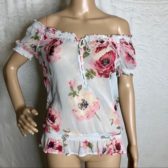 Abercrombie & Fitch Tops - Floral Off The Shoulder Sheer Top
